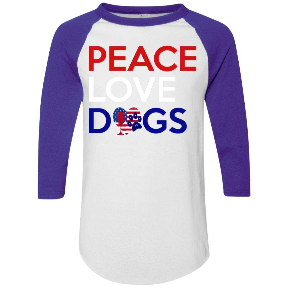 T-Shirts White/Purple / S WineyBitches.Co Peace Love Dogs Colorblock Raglan Jersey WineyBitchesCo
