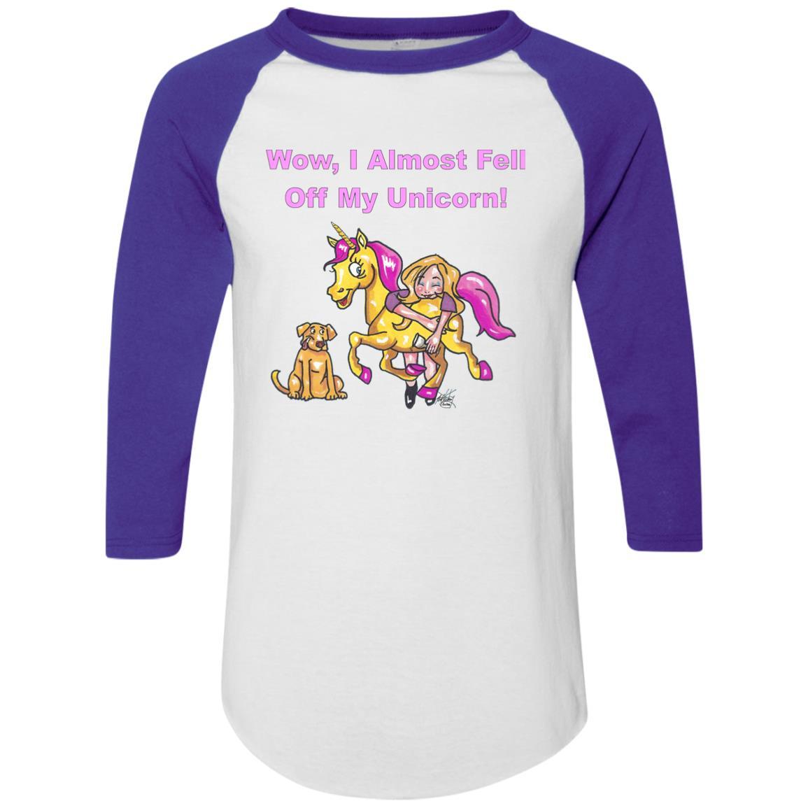 T-Shirts White/Purple / S WineyBitches.co "Wow I Almost Fell Off My Unicorn Colorblock Raglan Jersey WineyBitchesCo