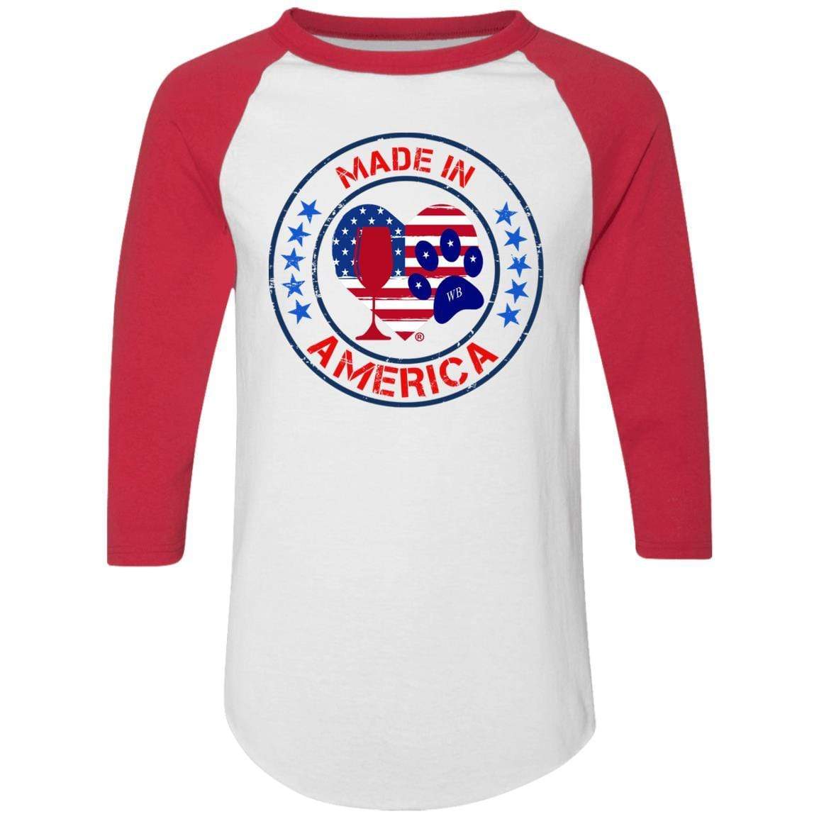 T-Shirts White/Red / S Winey Bitches Co "Made In America" Colorblock Raglan Jersey WineyBitchesCo