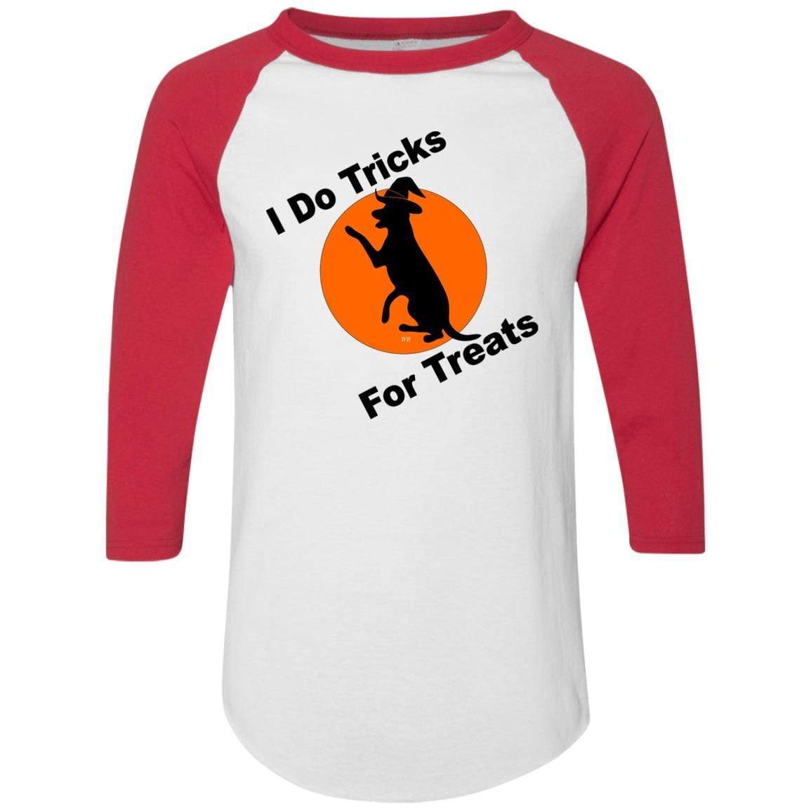 T-Shirts White/Red / S WineyBitches.Co "I Do Tricks For Treats" Dog- Colorblock Raglan Jersey WineyBitchesCo