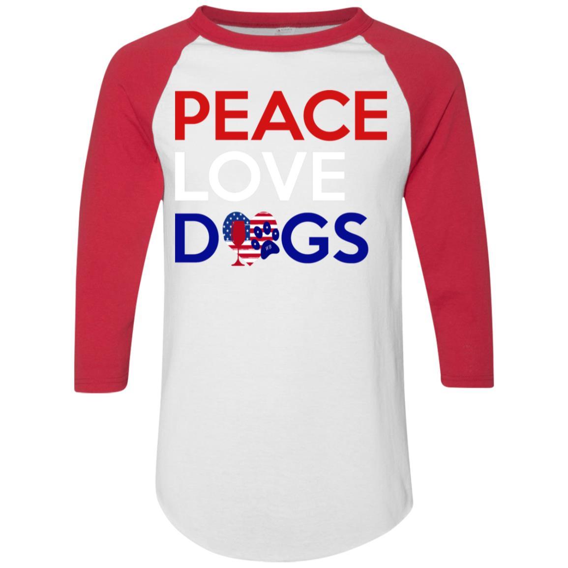 T-Shirts White/Red / S WineyBitches.Co Peace Love Dogs Colorblock Raglan Jersey WineyBitchesCo