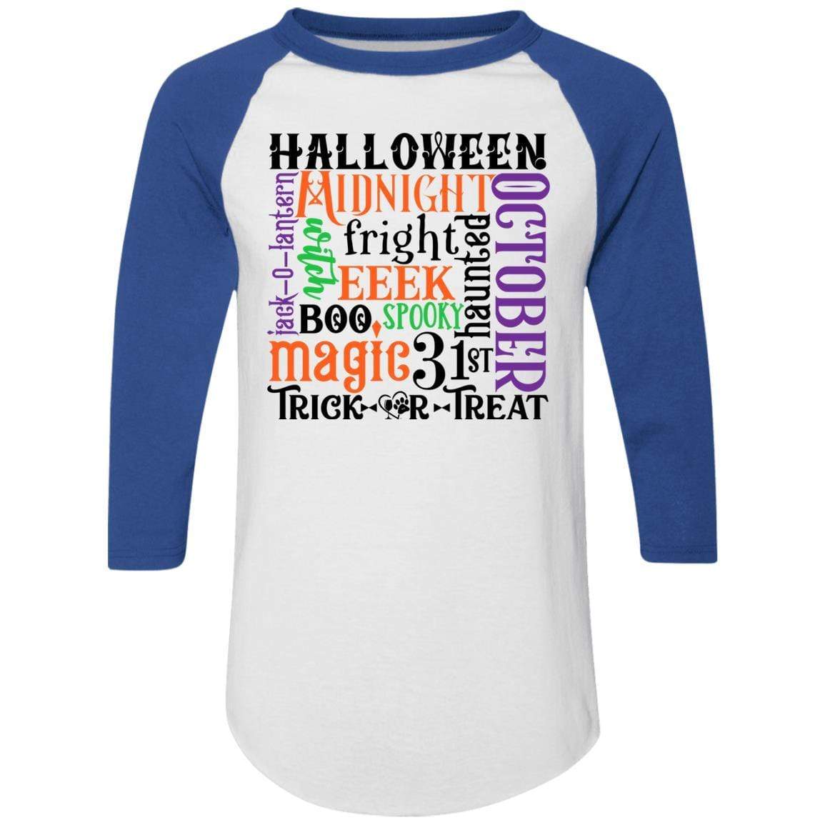 T-Shirts White/Royal / S Winey Bitches Co "Halloween Word Jumble" Colorblock Raglan Jersey WineyBitchesCo