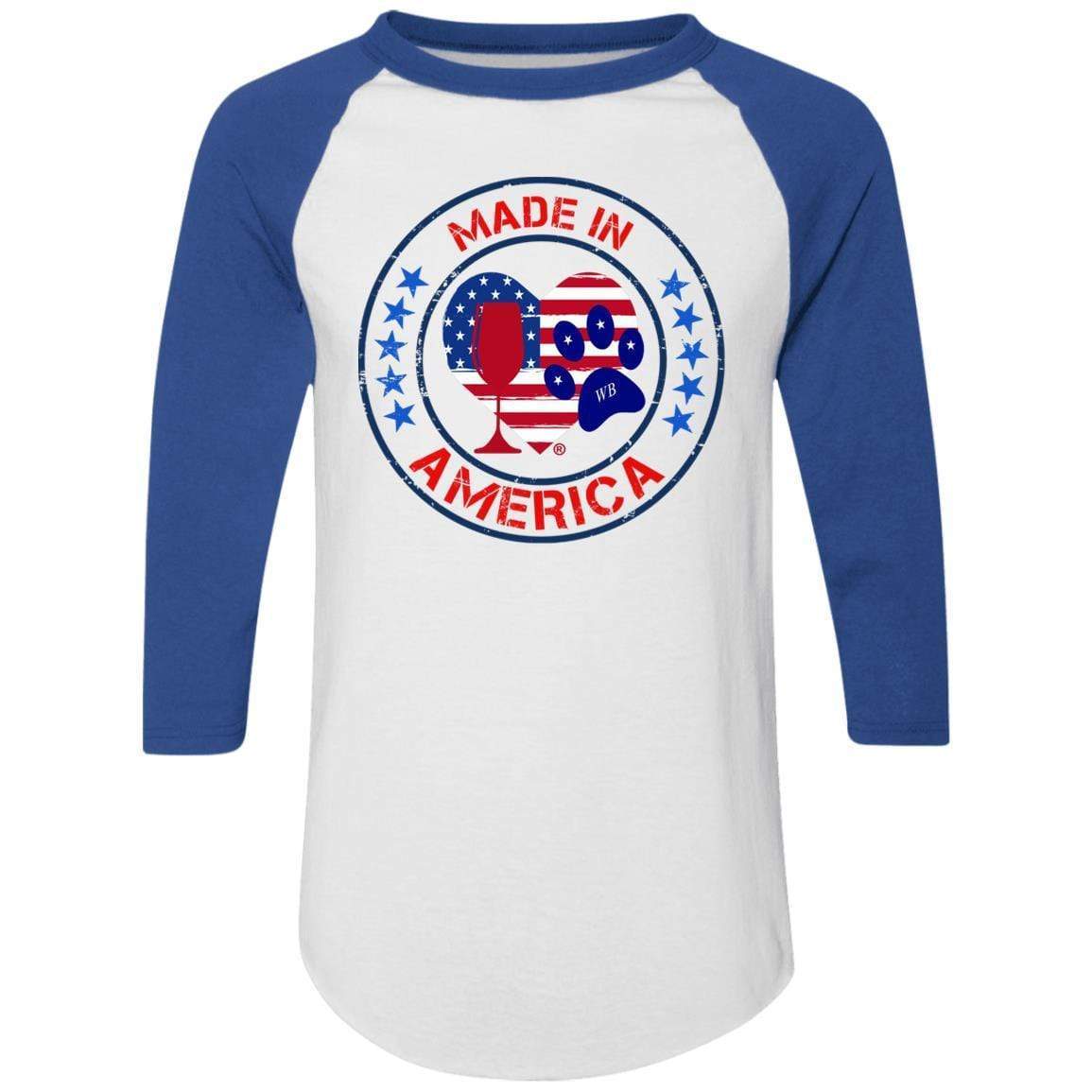T-Shirts White/Royal / S Winey Bitches Co "Made In America" Colorblock Raglan Jersey WineyBitchesCo