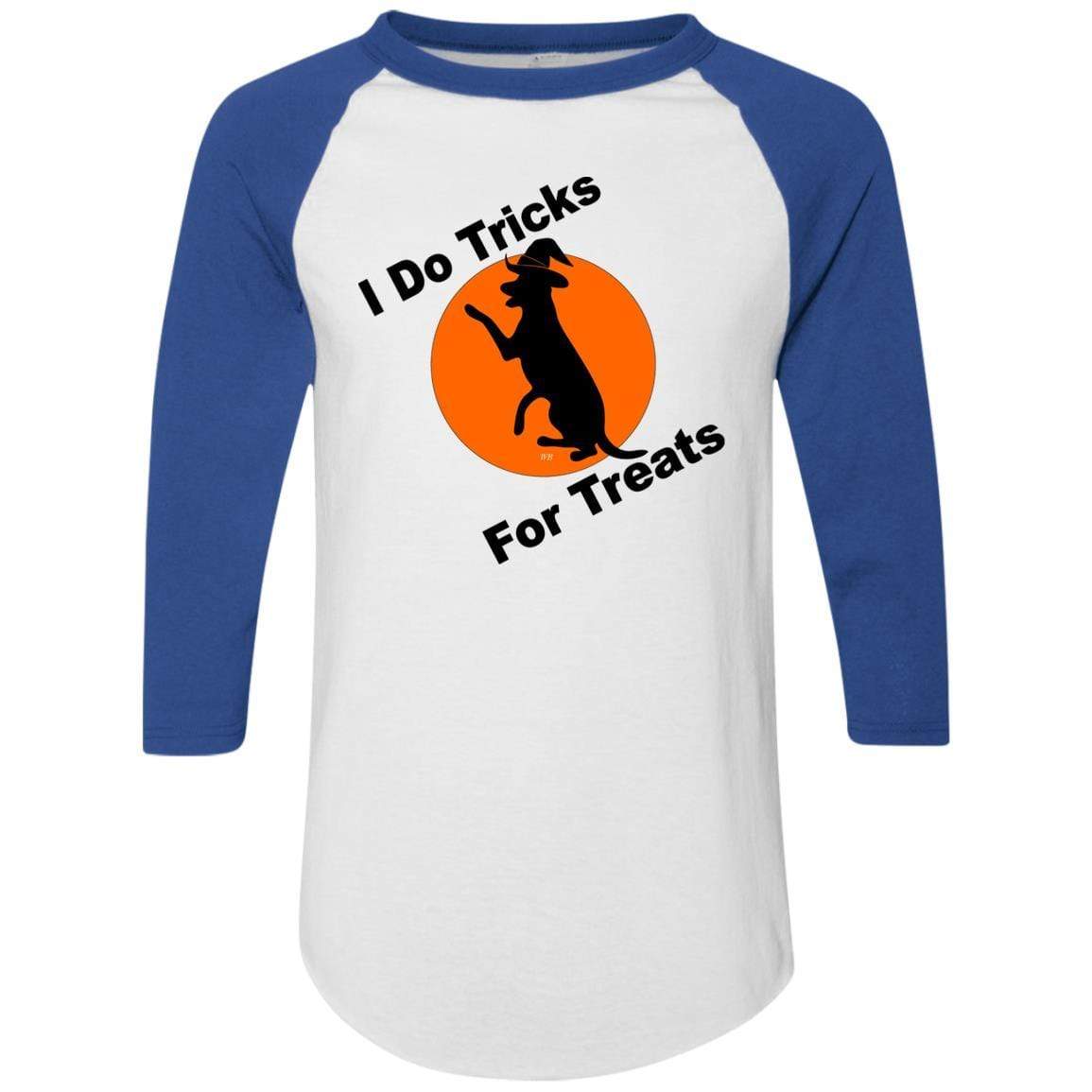 T-Shirts White/Royal / S WineyBitches.Co "I Do Tricks For Treats" Dog- Colorblock Raglan Jersey WineyBitchesCo