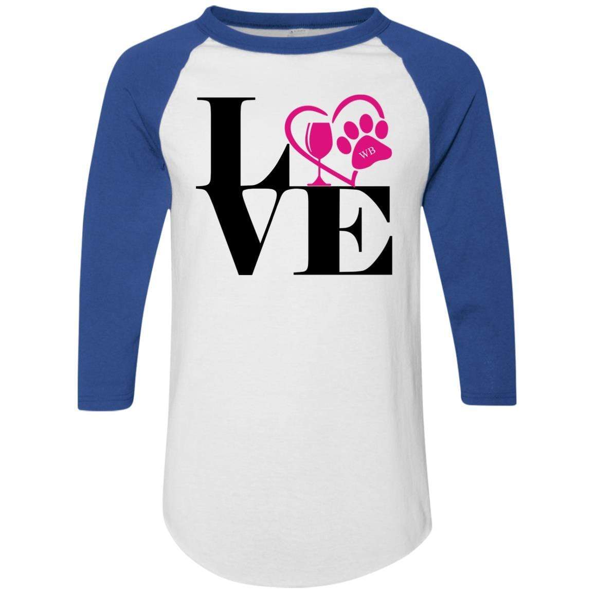 T-Shirts White/Royal / S WineyBitches.Co "Love Paw 2" Augusta Colorblock Raglan Jersey WineyBitchesCo