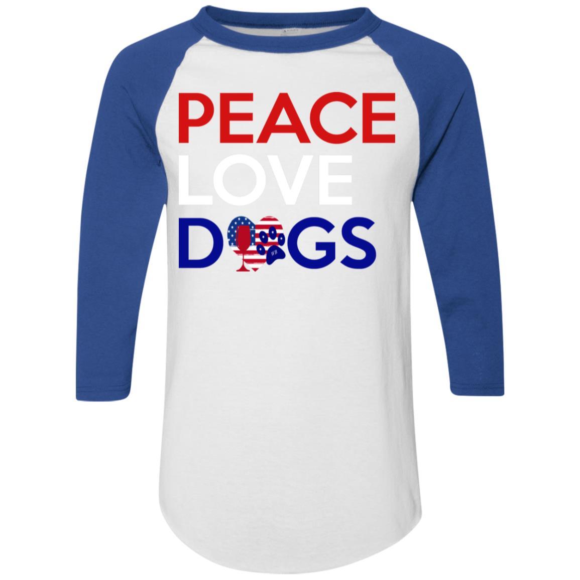 T-Shirts White/Royal / S WineyBitches.Co Peace Love Dogs Colorblock Raglan Jersey WineyBitchesCo