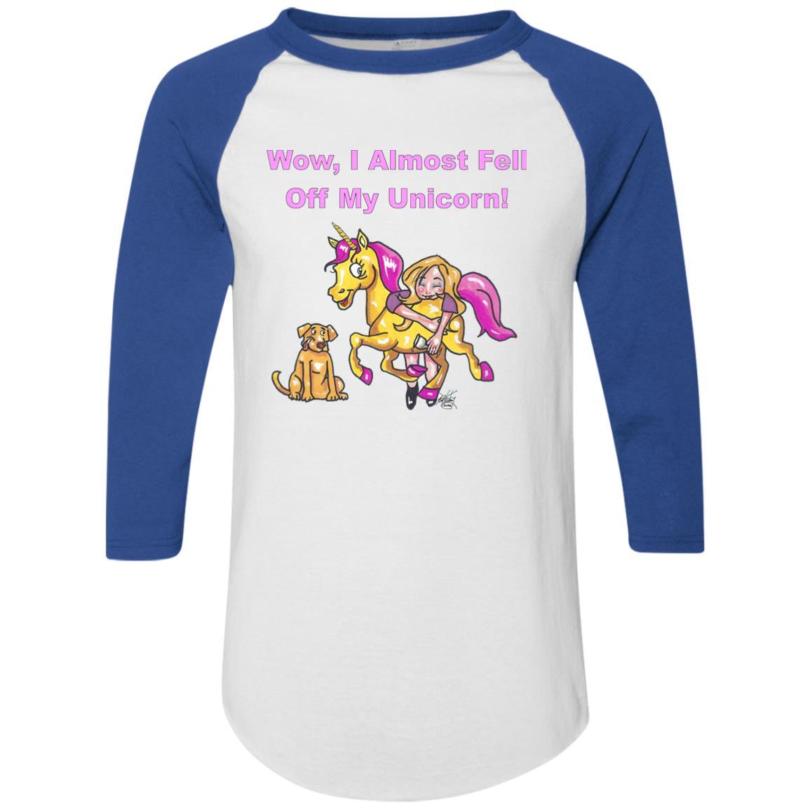 T-Shirts White/Royal / S WineyBitches.co "Wow I Almost Fell Off My Unicorn Colorblock Raglan Jersey WineyBitchesCo