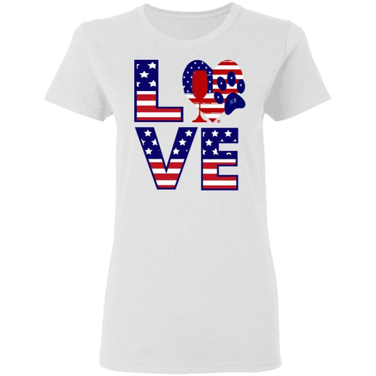 T-Shirts White / S Winey Bitches Co "American Love Paw"  Ladies' 5.3 oz. T-Shirt WineyBitchesCo
