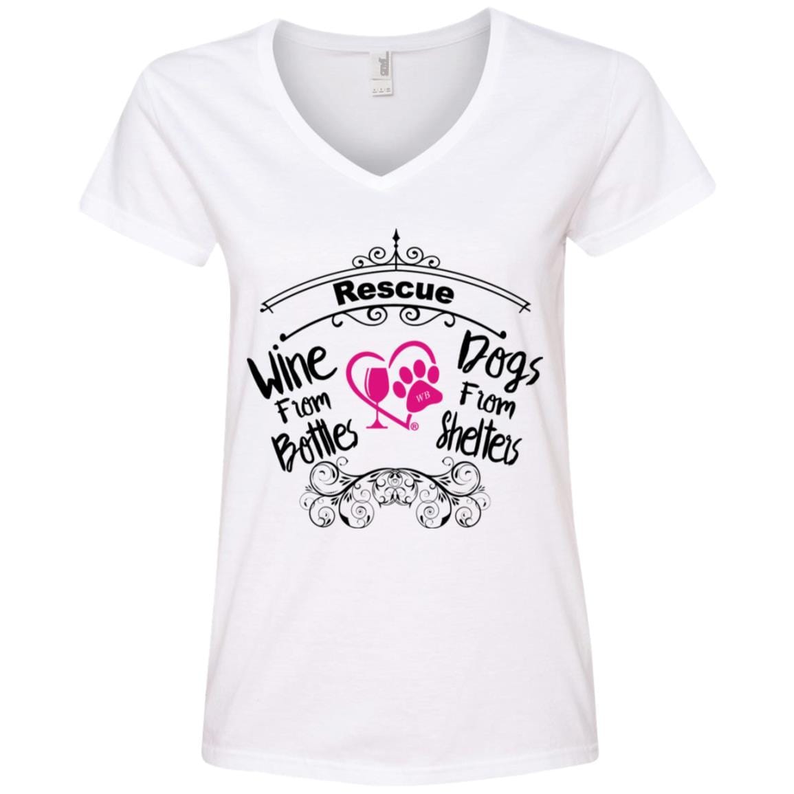 T-Shirts White / S Winey Bitches Co "I Rescue Wine From Bottles & Dog From Shelters" Ladies' V-Neck T-Shirt WineyBitchesCo