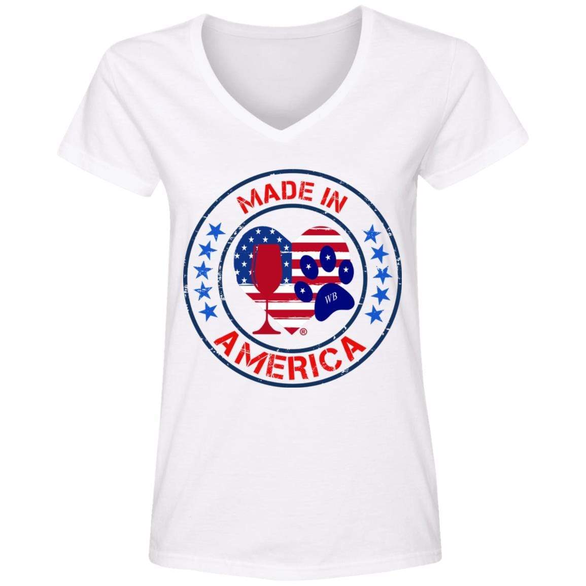 T-Shirts White / S Winey Bitches Co "Made In America" Ladies' V-Neck T-Shirt WineyBitchesCo