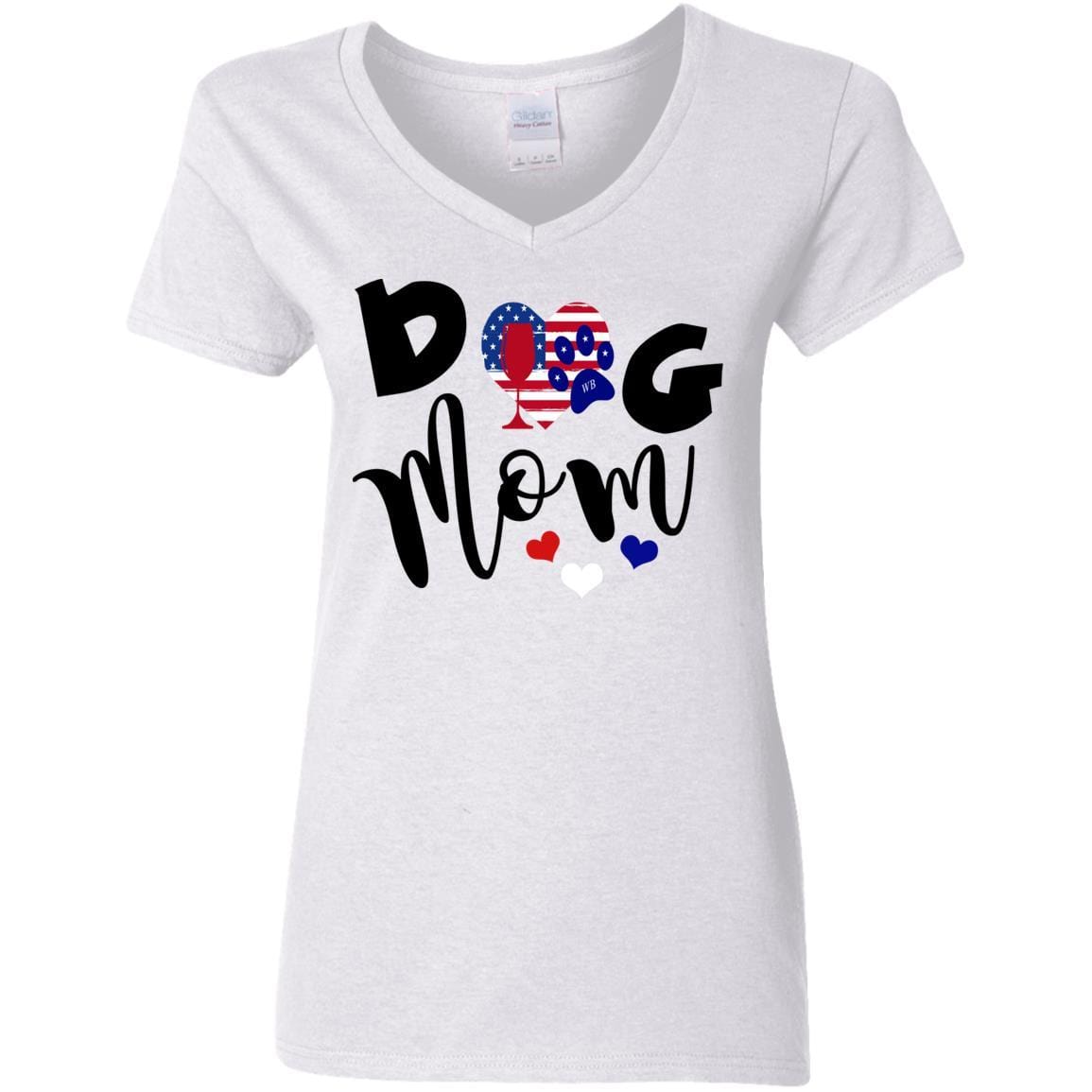 T-Shirts White / S WineyBitches.Co American Dog Mom Ladies' 5.3 oz. V-Neck T-Shirt WineyBitchesCo