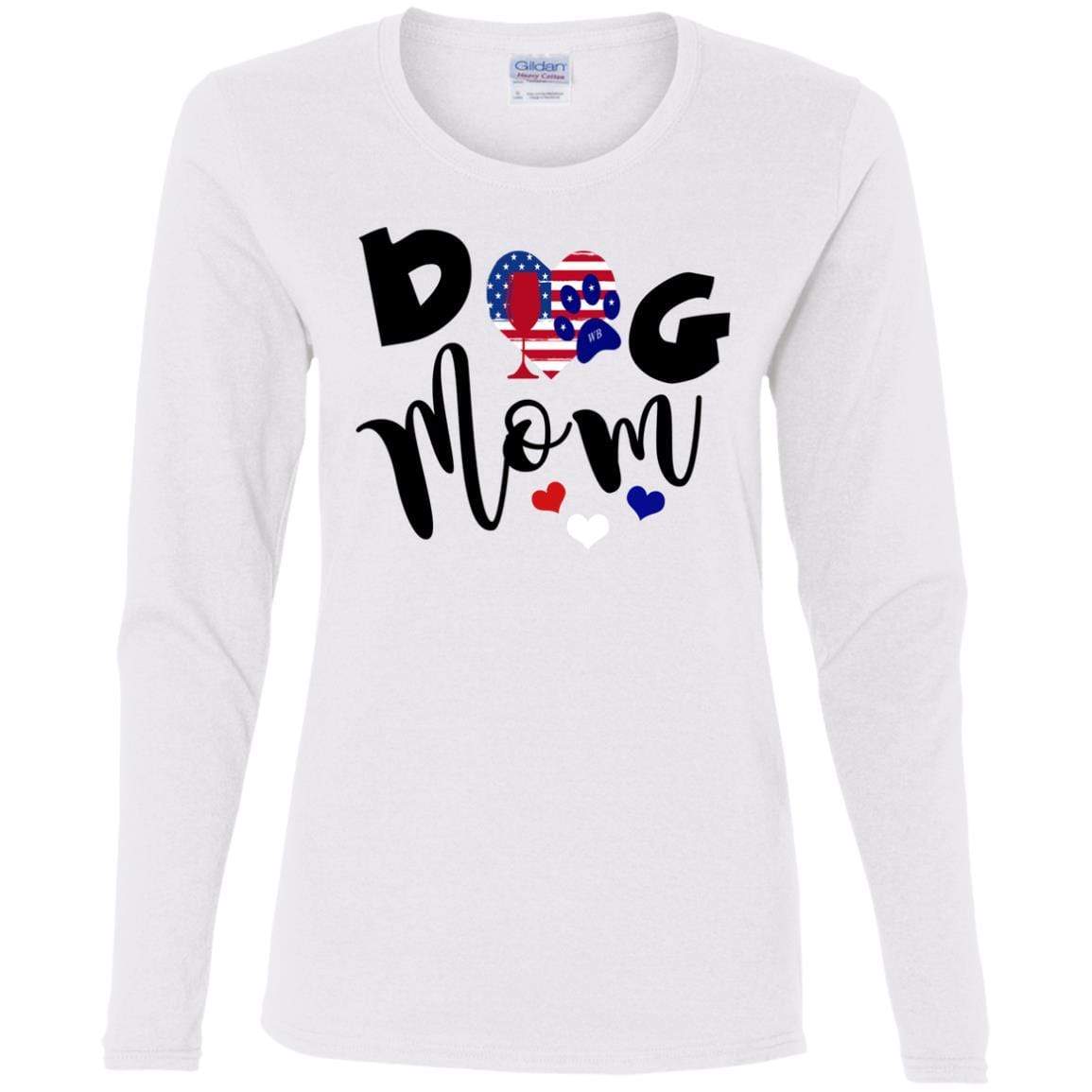 T-Shirts White / S WineyBitches.Co American Dog Mom Ladies' Cotton LS T-Shirt WineyBitchesCo