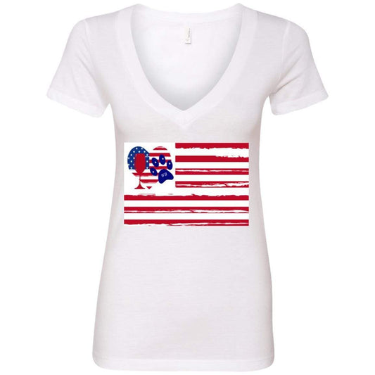 T-Shirts White / S WineyBitches.Co American Flag Wine Paw Heart (Horz) Ladies' Deep V-Neck T-Shirt WineyBitchesCo