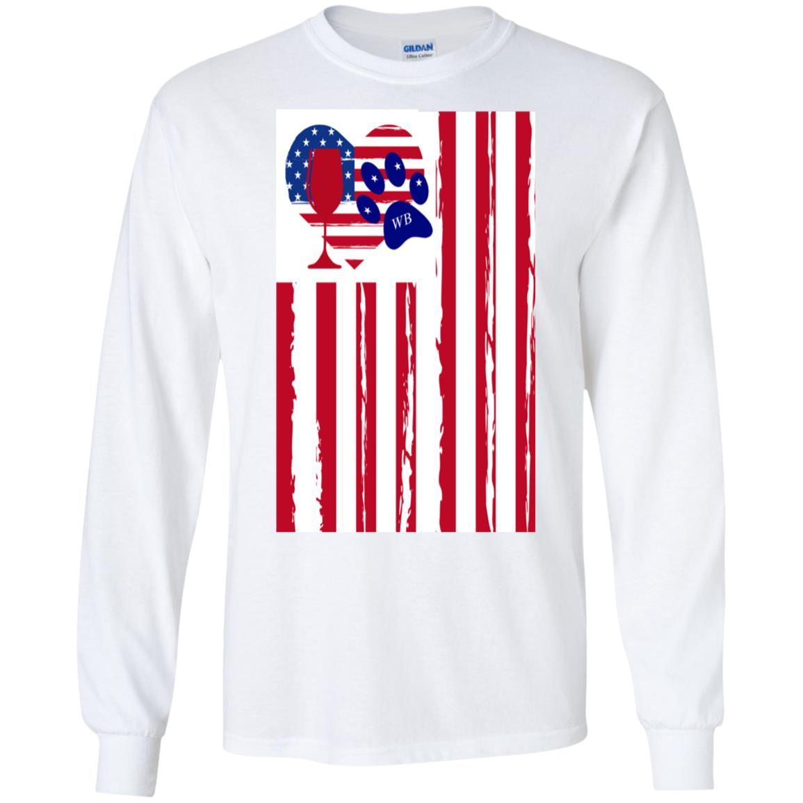 T-Shirts White / S WineyBitches.Co American Flag Wine Paw Heart LS Ultra Cotton T-Shirt WineyBitchesCo