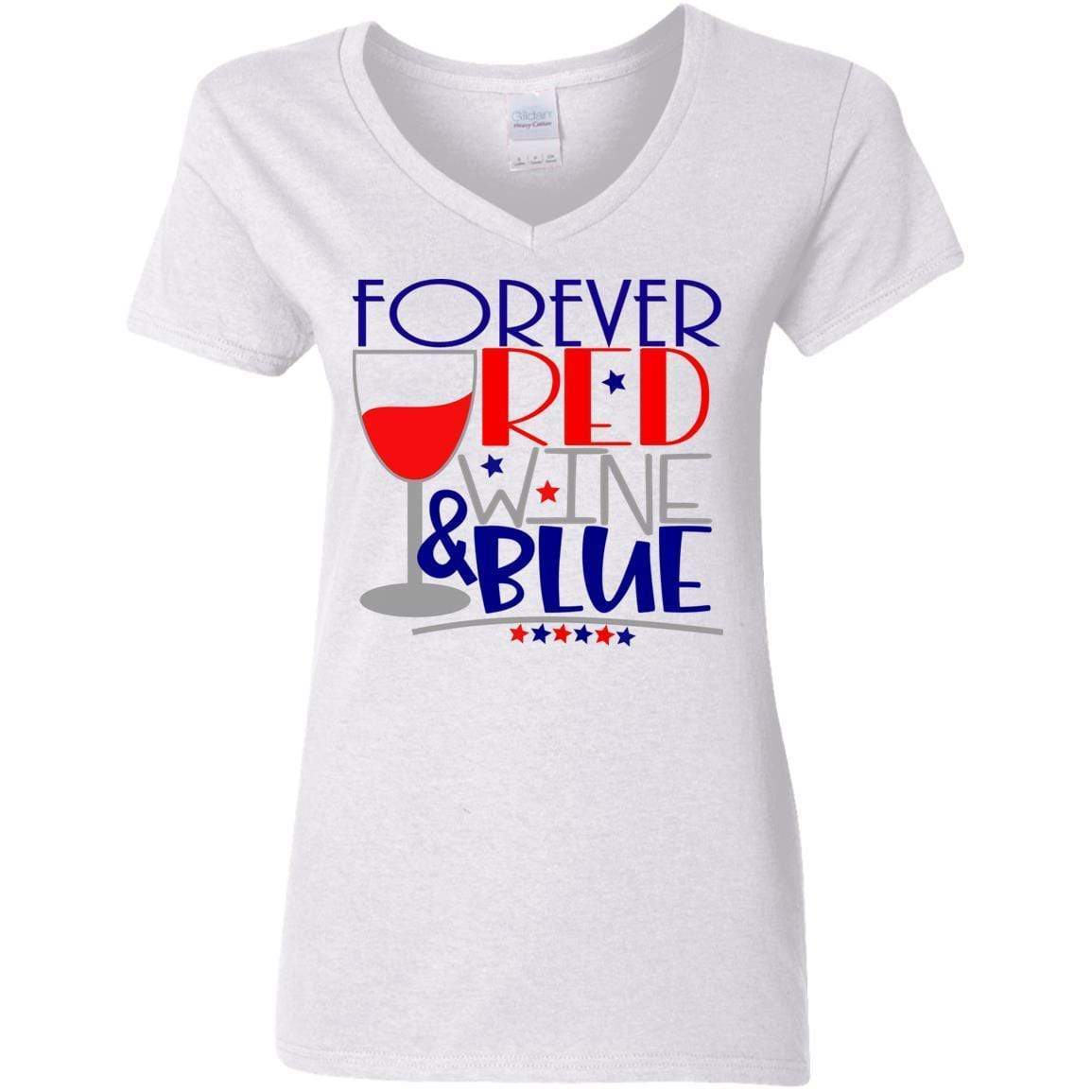 T-Shirts White / S WineyBitches.Co Forever Red Wine & Blue Ladies' 5.3 oz. V-Neck T-Shirt WineyBitchesCo
