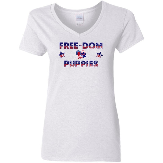 T-Shirts White / S WineyBitches.Co Free-Dom Puppies Ladies' 5.3 oz. V-Neck T-Shirt WineyBitchesCo