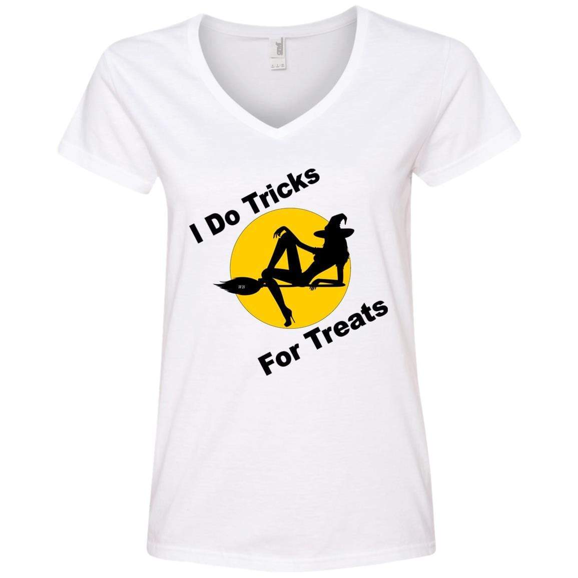 T-Shirts White / S WineyBitches.Co "I Do Tricks For Treats" Ladies' V-Neck T-Shirt WineyBitchesCo