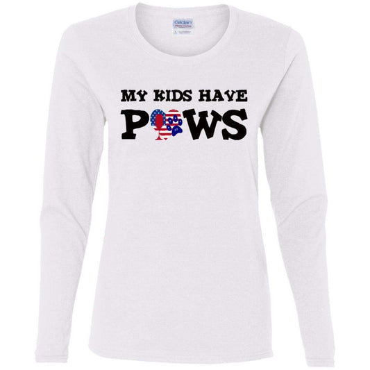 T-Shirts White / S WineyBitches.Co My Kids Have Paws Ladies' Cotton LS T-Shirt WineyBitchesCo