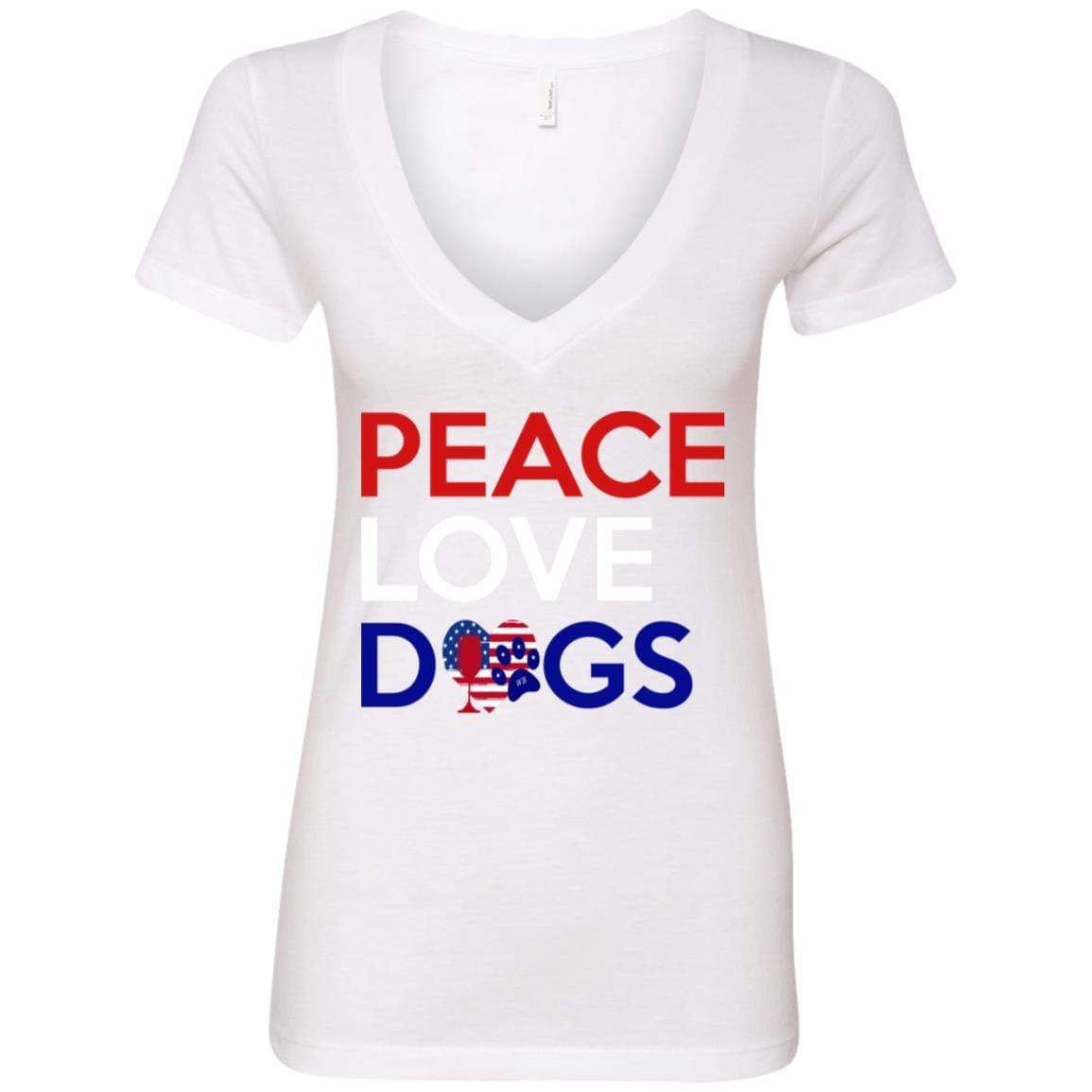 T-Shirts White / S WineyBitches.Co Peace Love Dogs Ladies' Deep V-Neck T-Shirt WineyBitchesCo