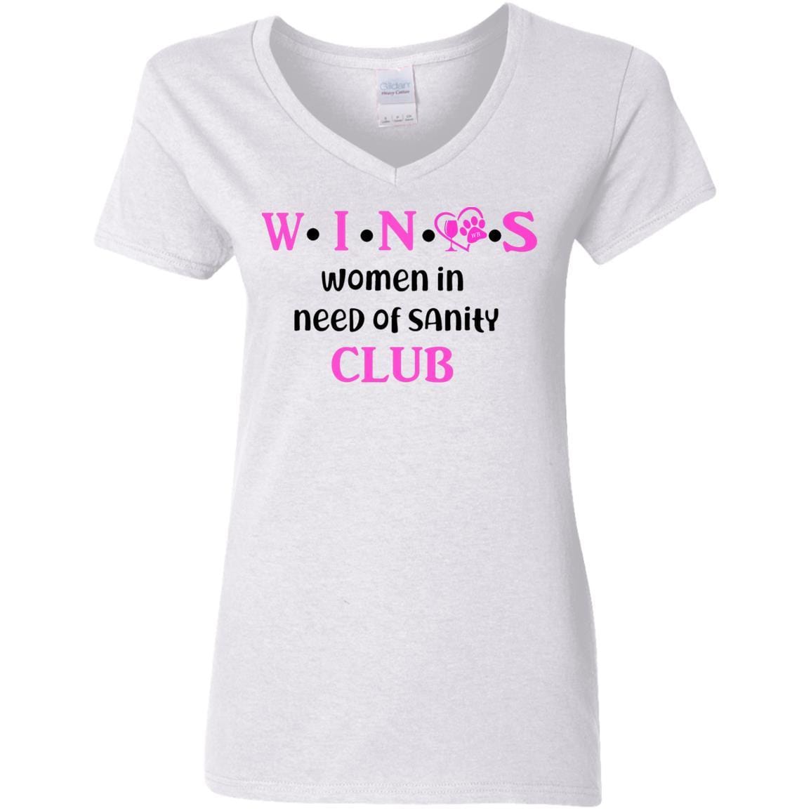 T-Shirts White / S WineyBitches.Co WINOS Club Ladies' 5.3 oz. V-Neck T-Shirt (Pink Lettering) WineyBitchesCo