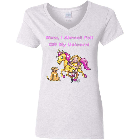 T-Shirts White / S WineyBitches.co "Wow I Almost Fell Off My Unicorn Ladies' V-Neck T-Shirt WineyBitchesCo