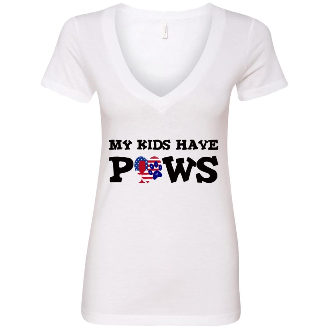 T-Shirts White / S WineyBitches.Col My Kids Have Paws Ladies' Deep V-Neck T-Shirt WineyBitchesCo