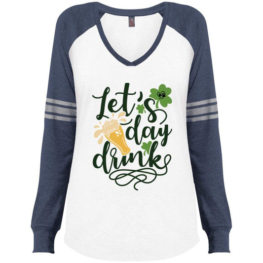 T-Shirts White/True Heathered Navy / X-Small Winey Bitches Co Ladies' Game LS V-Neck T-Shirt WineyBitchesCo