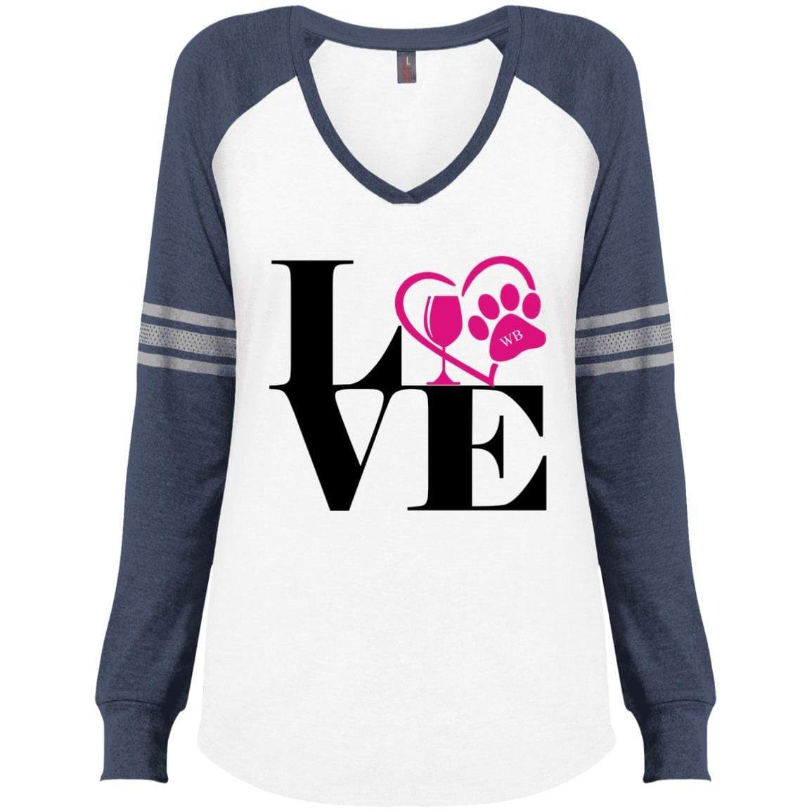 T-Shirts White/True Heathered Navy / X-Small WineyBitches.Co "Love Paw 2" Ladies' Game LS V-Neck T-Shirt WineyBitchesCo