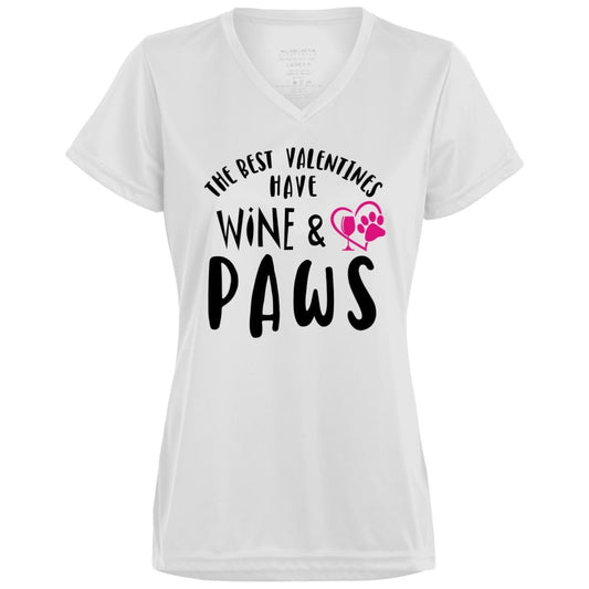 T-Shirts White / X-Small Winey Bitches Co "The Best Valentines Have Wine And Paws" Ladies' Wicking T-Shirt WineyBitchesCo