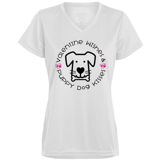 T-Shirts White / X-Small Winey Bitches Co 'Valentine Wishes and Puppy Dog Kisses" (Dog) Ladies' Wicking T-Shirt WineyBitchesCo
