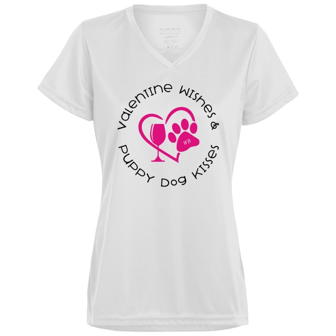 T-Shirts White / X-Small Winey Bitches Co 'Valentine Wishes and Puppy Dog Kisses" (Heart) Ladies' Wicking T-Shirt WineyBitchesCo
