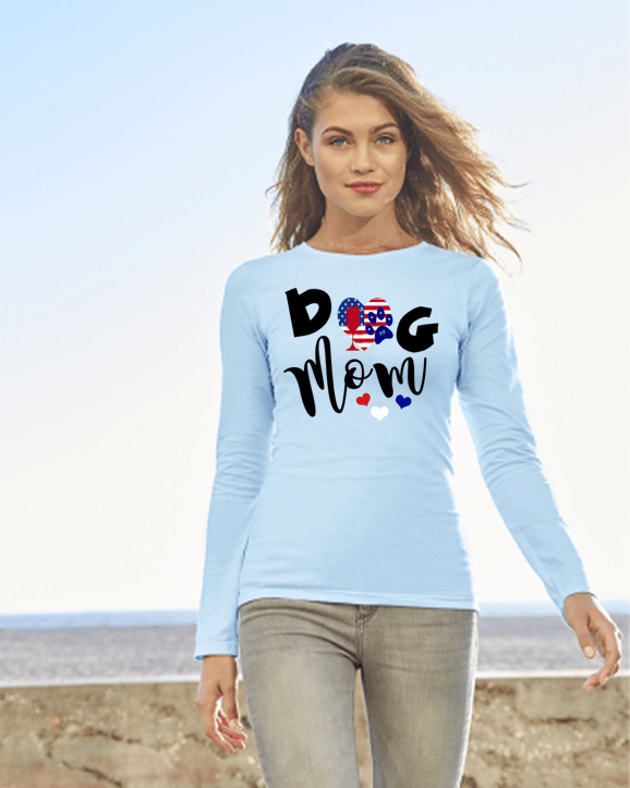 T-Shirts WineyBitches.Co American Dog Mom Ladies' Cotton LS T-Shirt WineyBitchesCo