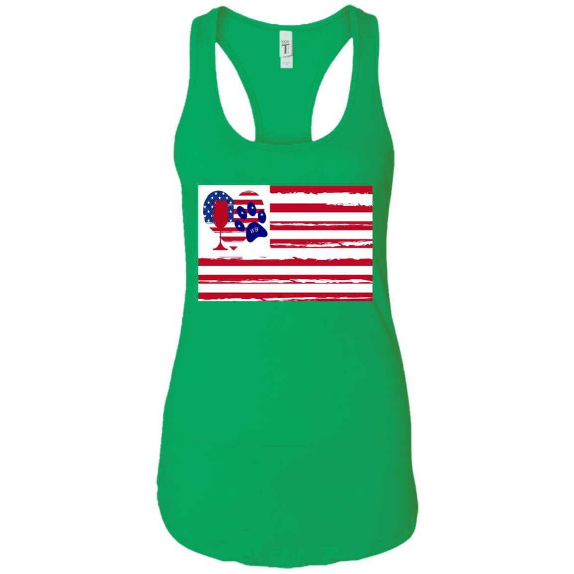 Tank Top Kelly Green / X-Small WineyBitches.Co American Flag Wine Paw Heart (Horz) Ladies Ideal Racerback Tank WineyBitchesCo