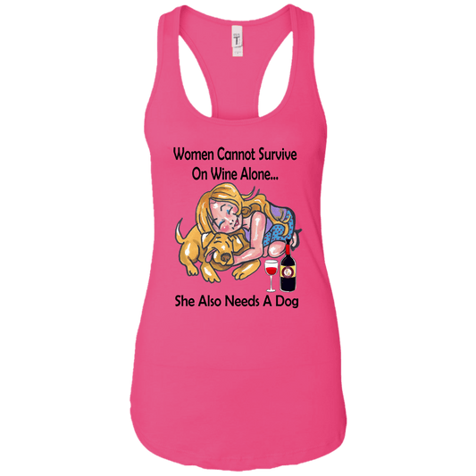 Tank Top Raspberry / X-Small WineyBitches.co "Women Cannot Survive On Wine Alone..." Blk Lettering- Racerback Tank WineyBitchesCo