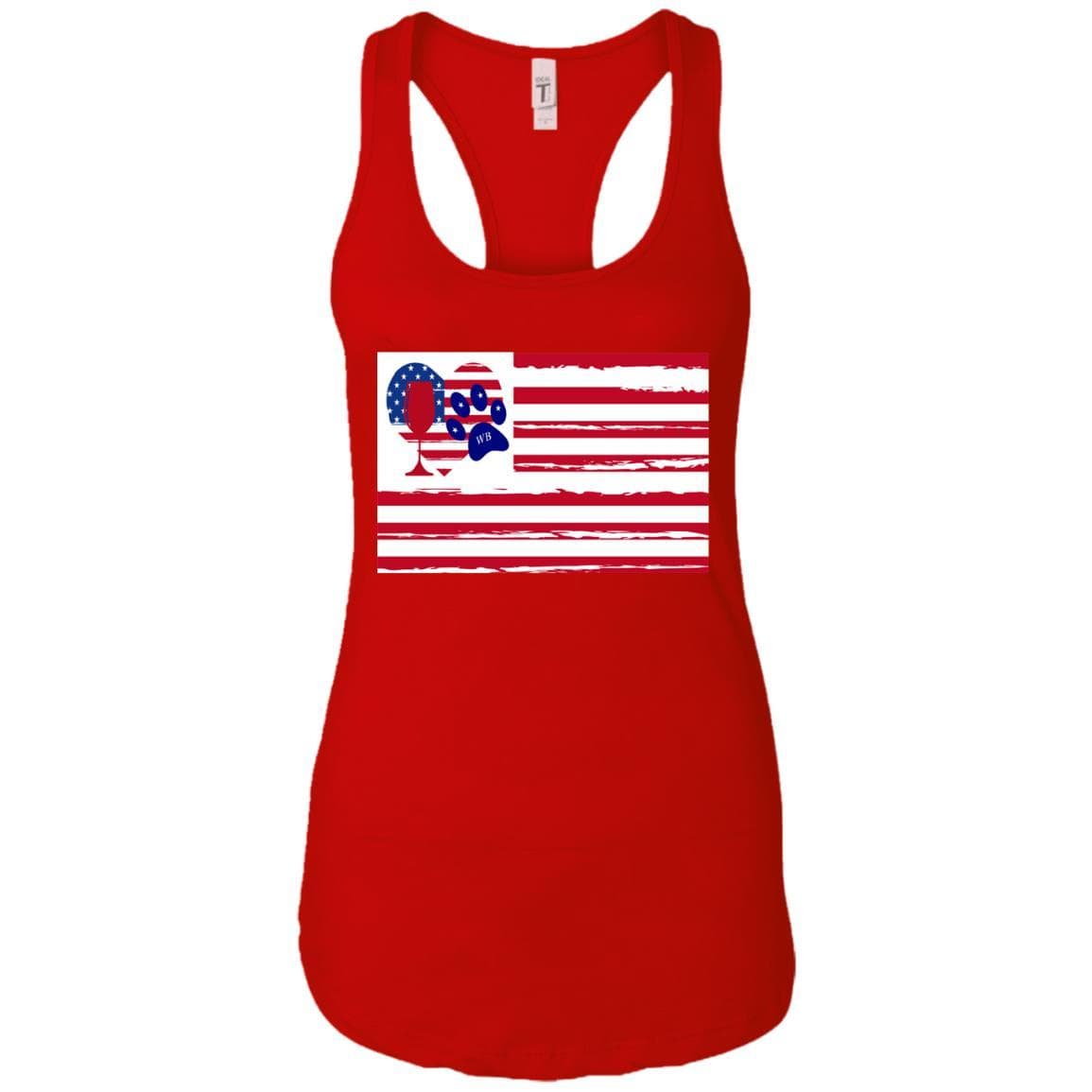 Tank Top Red / X-Small WineyBitches.Co American Flag Wine Paw Heart (Horz) Ladies Ideal Racerback Tank WineyBitchesCo