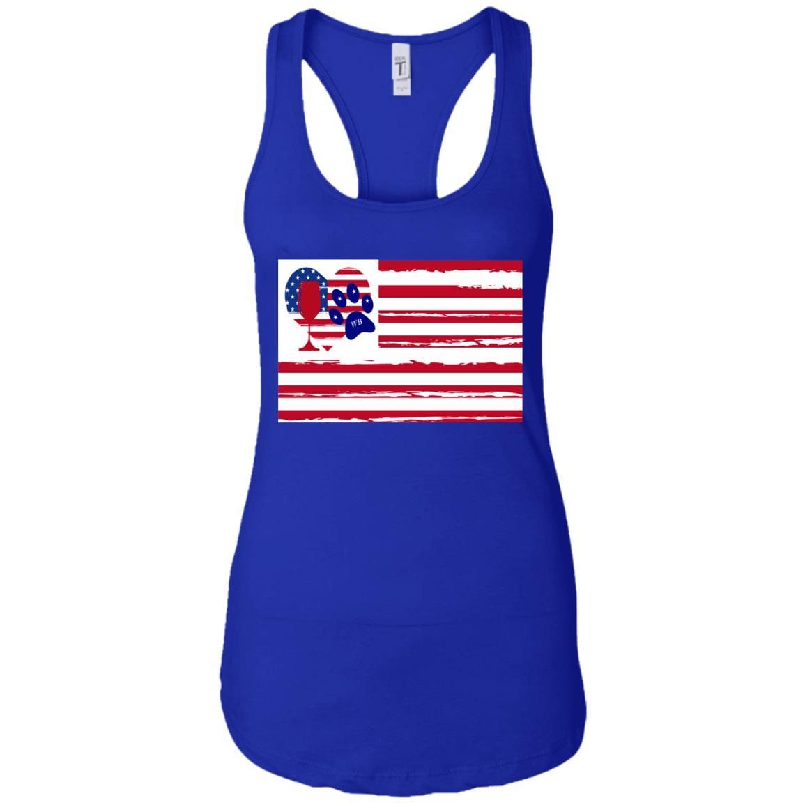 Tank Top Royal / X-Small WineyBitches.Co American Flag Wine Paw Heart (Horz) Ladies Ideal Racerback Tank WineyBitchesCo