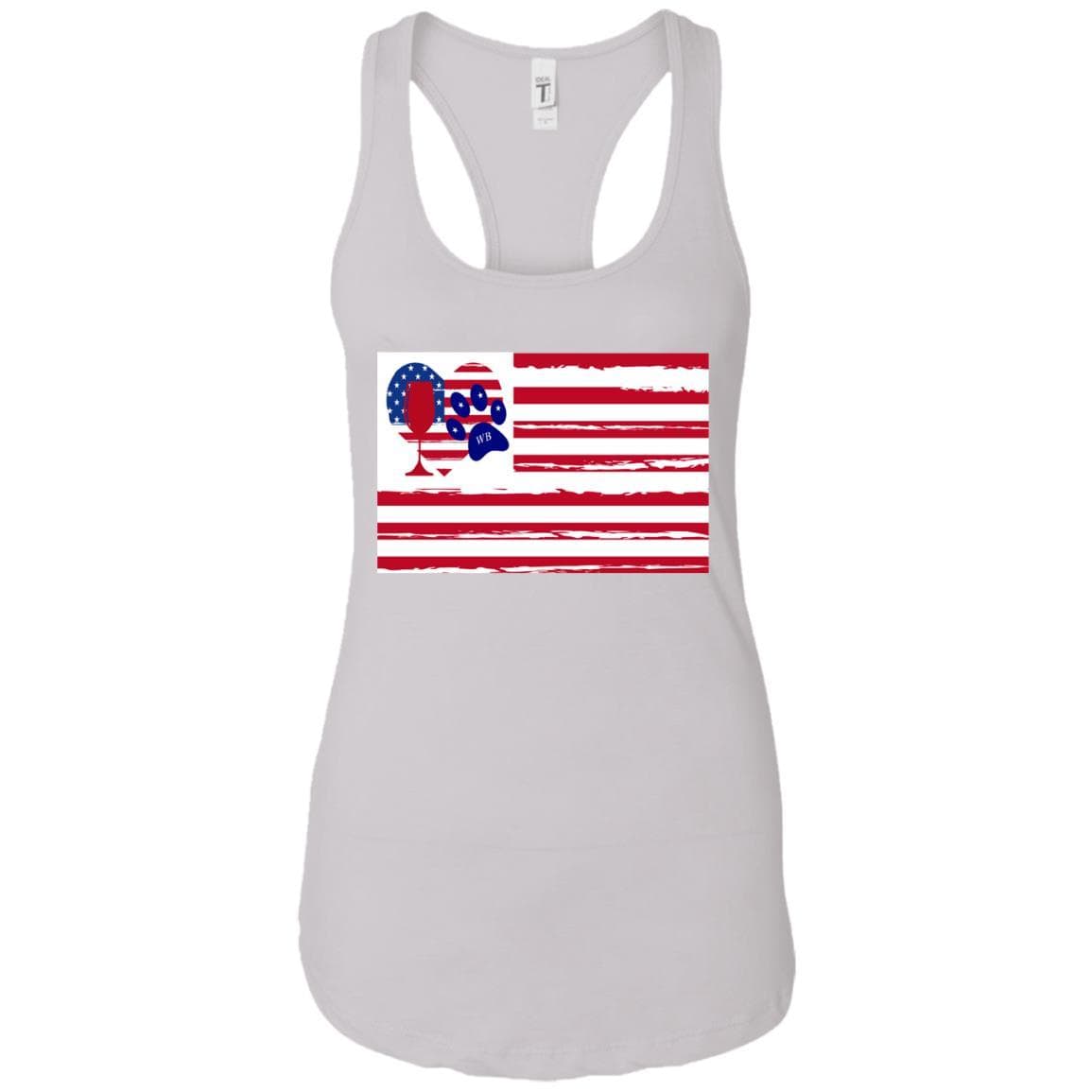 Tank Top White / X-Small WineyBitches.Co American Flag Wine Paw Heart (Horz) Ladies Ideal Racerback Tank WineyBitchesCo