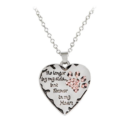 Winey Bitches Co Pet Necklace "no longer by my side, but forever in my heart" paw claw Shape Pendant Necklace WineyBitchesCo